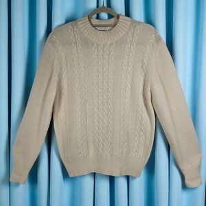 Yarnworks Womens Cable‎ Knit Angora Lambswool Beaded Sweater Woman Medium Cream
